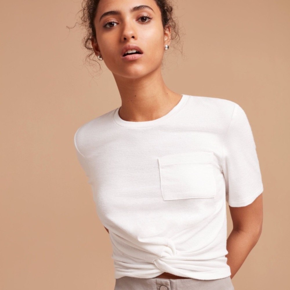 Aritzia Subah white crop knit tee T-shirt top XS